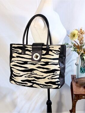 Kate Spade Kariba Maddox Zebra Print Turnlock Large Tote Bag Jacquard Leather 💛